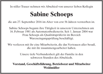 Anzeige  Sabine Schoeps  Lippische Landes-Zeitung