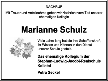 Anzeige  Marianne Schulz  Lippische Landes-Zeitung