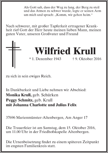 Anzeige  Wilfried Krull  Lippische Landes-Zeitung