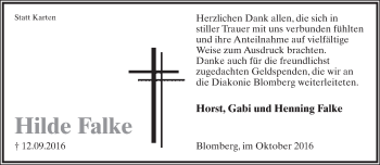 Anzeige  Hilde Falke  Lippische Landes-Zeitung