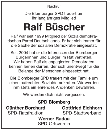 Anzeige  Ralf Büscher  Lippische Landes-Zeitung