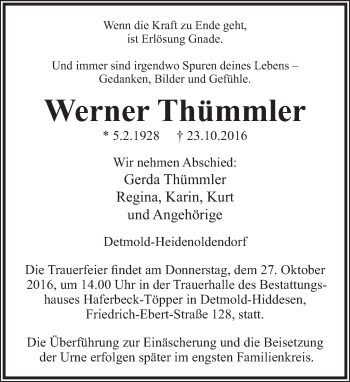 Anzeige  Werner Thümmler  Lippische Landes-Zeitung