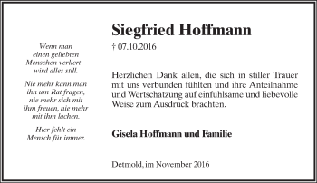 Anzeige  Siegfried Hoffmann  Lippische Landes-Zeitung