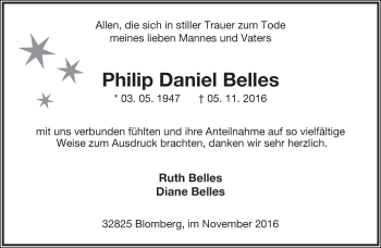 Anzeige  Philip Daniel Belles  Lippische Landes-Zeitung
