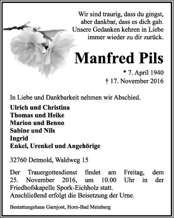 Anzeige  Manfred Pils  Lippische Landes-Zeitung