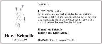 Anzeige  Horst Schnelle  Lippische Landes-Zeitung