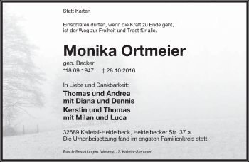 Anzeige  Monika Ortmeier  Lippische Landes-Zeitung