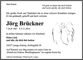 Anzeige  Jörg Brückner  Lippische Landes-Zeitung