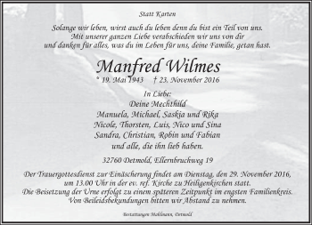 Anzeige  Manfred Wilmes  Lippische Landes-Zeitung