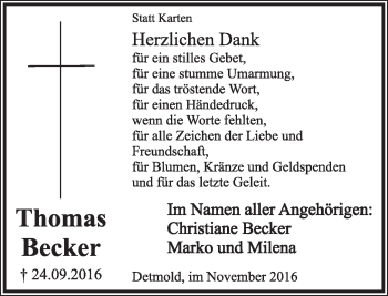 Anzeige  Thomas Becker  Lippische Landes-Zeitung