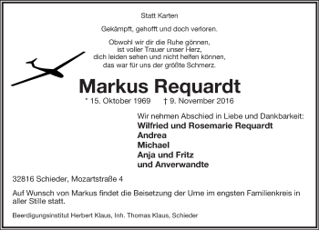 Anzeige  Markus Requardt  Lippische Landes-Zeitung