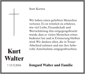 Anzeige  Kurt Walter  Lippische Landes-Zeitung
