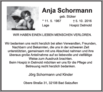 Anzeige  Anja Schormann  Lippische Landes-Zeitung