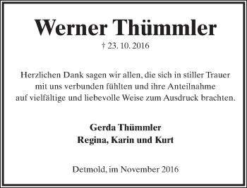 Anzeige  Werner Thümmler  Lippische Landes-Zeitung
