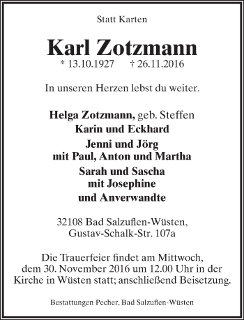 Anzeige  Karl Zotzmann  Lippische Landes-Zeitung