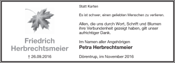 Anzeige  Friedrich Herbrechtsmeier  Lippische Landes-Zeitung