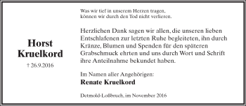 Anzeige  Horst Kruelkord  Lippische Landes-Zeitung