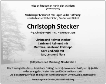 Anzeige  Christoph Stecker  Lippische Landes-Zeitung