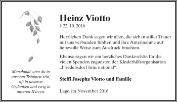 Anzeige  Heinz Viotto  Lippische Landes-Zeitung