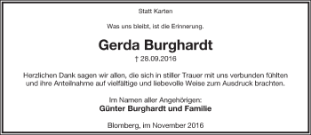 Anzeige  Gerda Burghardt  Lippische Landes-Zeitung