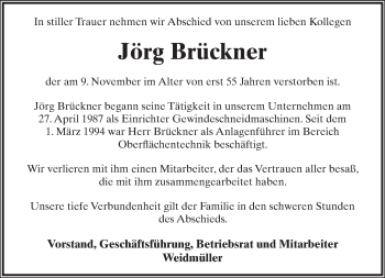 Anzeige  Jörg Brückner  Lippische Landes-Zeitung