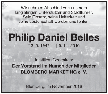 Anzeige  Philip Daniel Belles  Lippische Landes-Zeitung