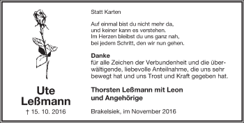 Anzeige  Ute Leßmann  Lippische Landes-Zeitung