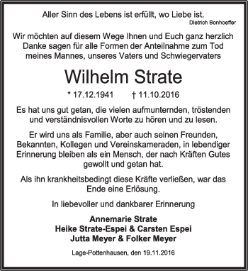 Anzeige  Wilhelm Strate  Lippische Landes-Zeitung