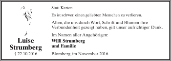 Anzeige  Luise Strumberg  Lippische Landes-Zeitung