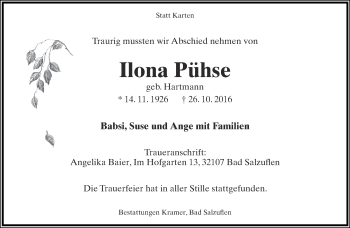 Anzeige  Ilona Pühse  Lippische Landes-Zeitung