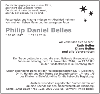 Anzeige  Philip Daniel Belles  Lippische Landes-Zeitung