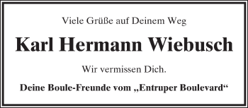 Anzeige  Karl Hermann Wiebusch  Lippische Landes-Zeitung