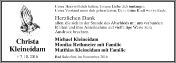 Anzeige  Christa Kleineidam  Lippische Landes-Zeitung