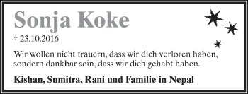 Anzeige  Sonja Koke  Lippische Landes-Zeitung