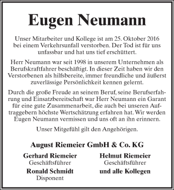 Anzeige  Eugen Neumann  Lippische Landes-Zeitung