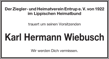 Anzeige  Karl Hermann Wiebusch  Lippische Landes-Zeitung