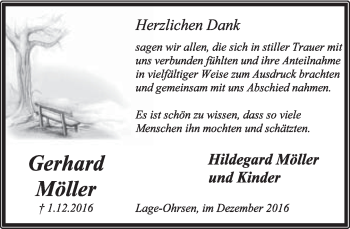 Anzeige  Gerhard Möller  Lippische Landes-Zeitung