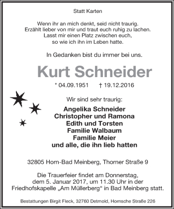 Anzeige  Kurt Schneider  Lippische Landes-Zeitung