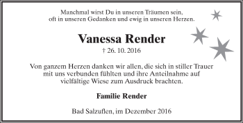 Anzeige  Vanessa Render  Lippische Landes-Zeitung