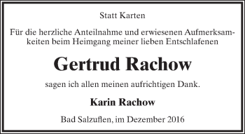 Anzeige  Gertrud Rachow  Lippische Landes-Zeitung