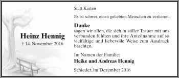 Anzeige  Heinz Hennig  Lippische Landes-Zeitung