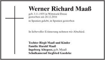 Anzeige  Werner Richard Maaß  Lippische Landes-Zeitung