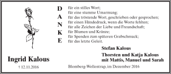 Anzeige  Ingrid Kalous  Lippische Landes-Zeitung