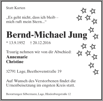 Anzeige  Bernd-Michael Jung  Lippische Landes-Zeitung