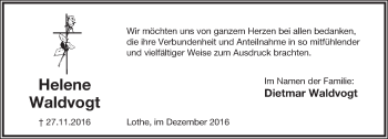 Anzeige  Helene Waldvogt  Lippische Landes-Zeitung