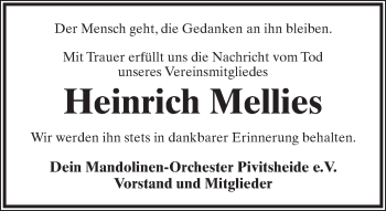 Anzeige  Heinrich Mellies  Lippische Landes-Zeitung