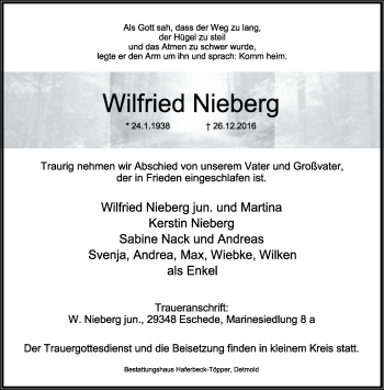 Anzeige  Wilfried Nieberg  Lippische Landes-Zeitung
