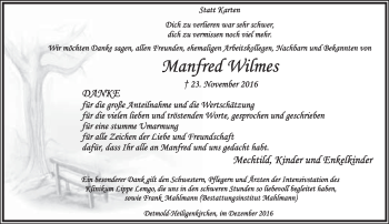 Anzeige  Manfred Wilmes  Lippische Landes-Zeitung