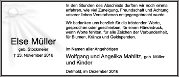 Anzeige  Else Müller  Lippische Landes-Zeitung