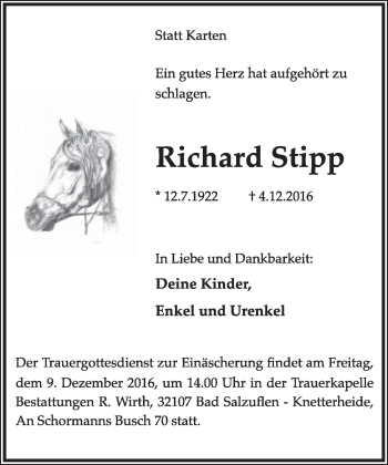 Anzeige  Richard Stipp  Lippische Landes-Zeitung